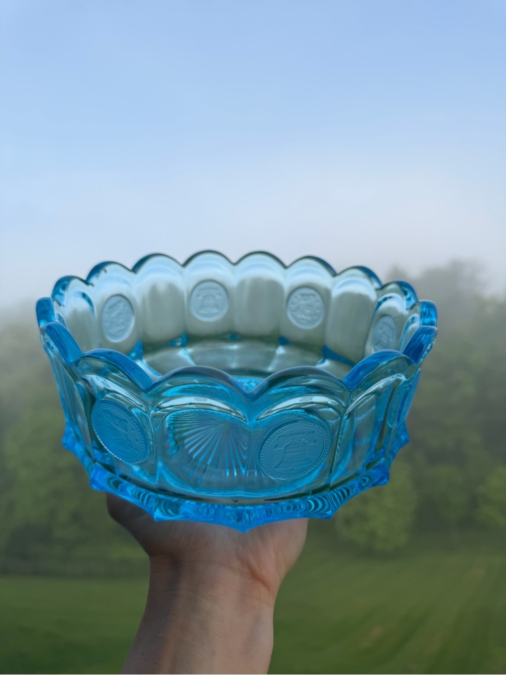 Pressed Glass Fostoria Blue Coin Glass bowl.